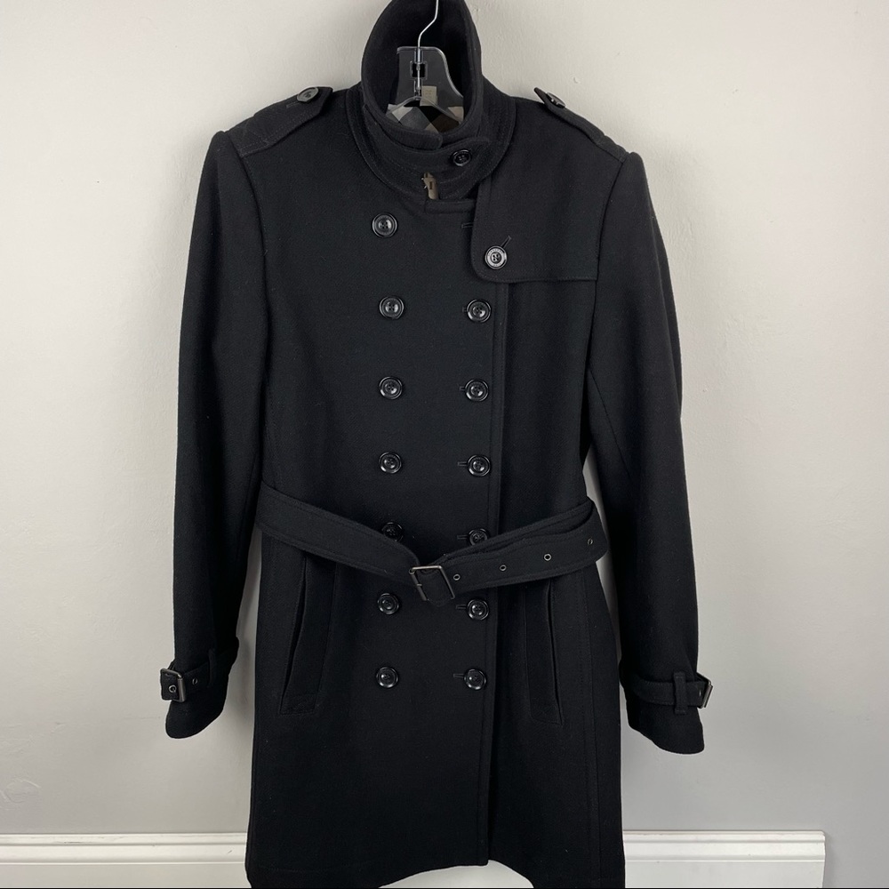 VINTAGE BURBERRY BRIT Banaptes Double Breasted Women's Wool Trench Coat Size 12 - Picture 2 of 16